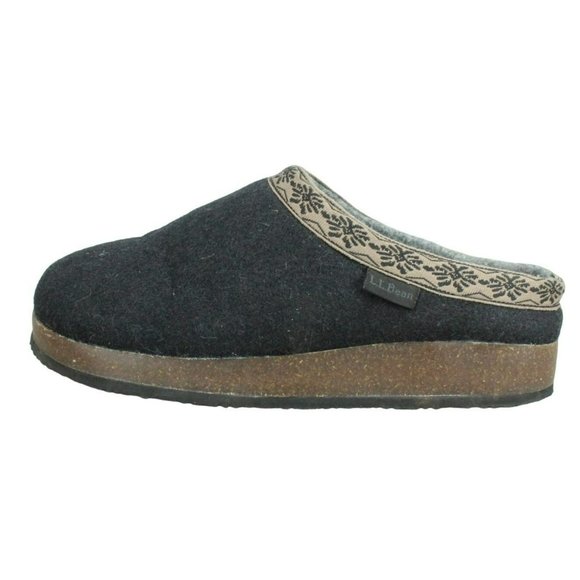 L.L. Bean Shoes - LL Bean Black Wool Slip On Round Toe Comfort Cork Slipper Clogs Size 8 M